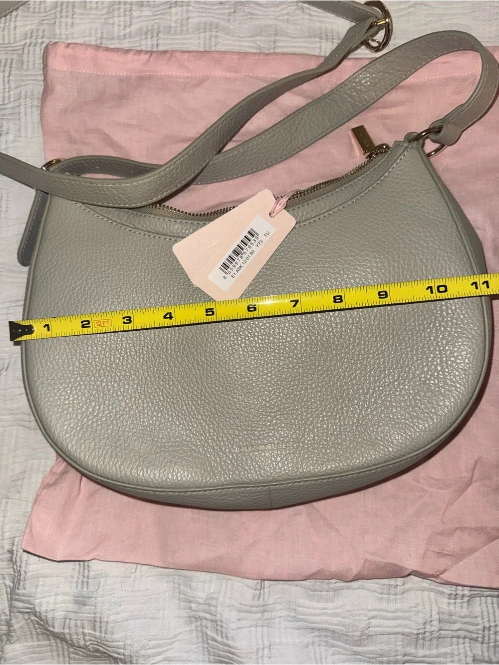 Coccinelle  Italian  Leather Crescent Shoulder Bag in Light Gray